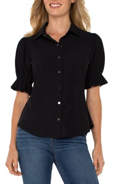 Tops-Liverpool Los Angeles SNAP FRONT KNIT SHIRT Black