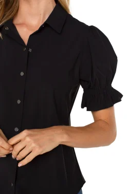 Tops-Liverpool Los Angeles SNAP FRONT KNIT SHIRT Black