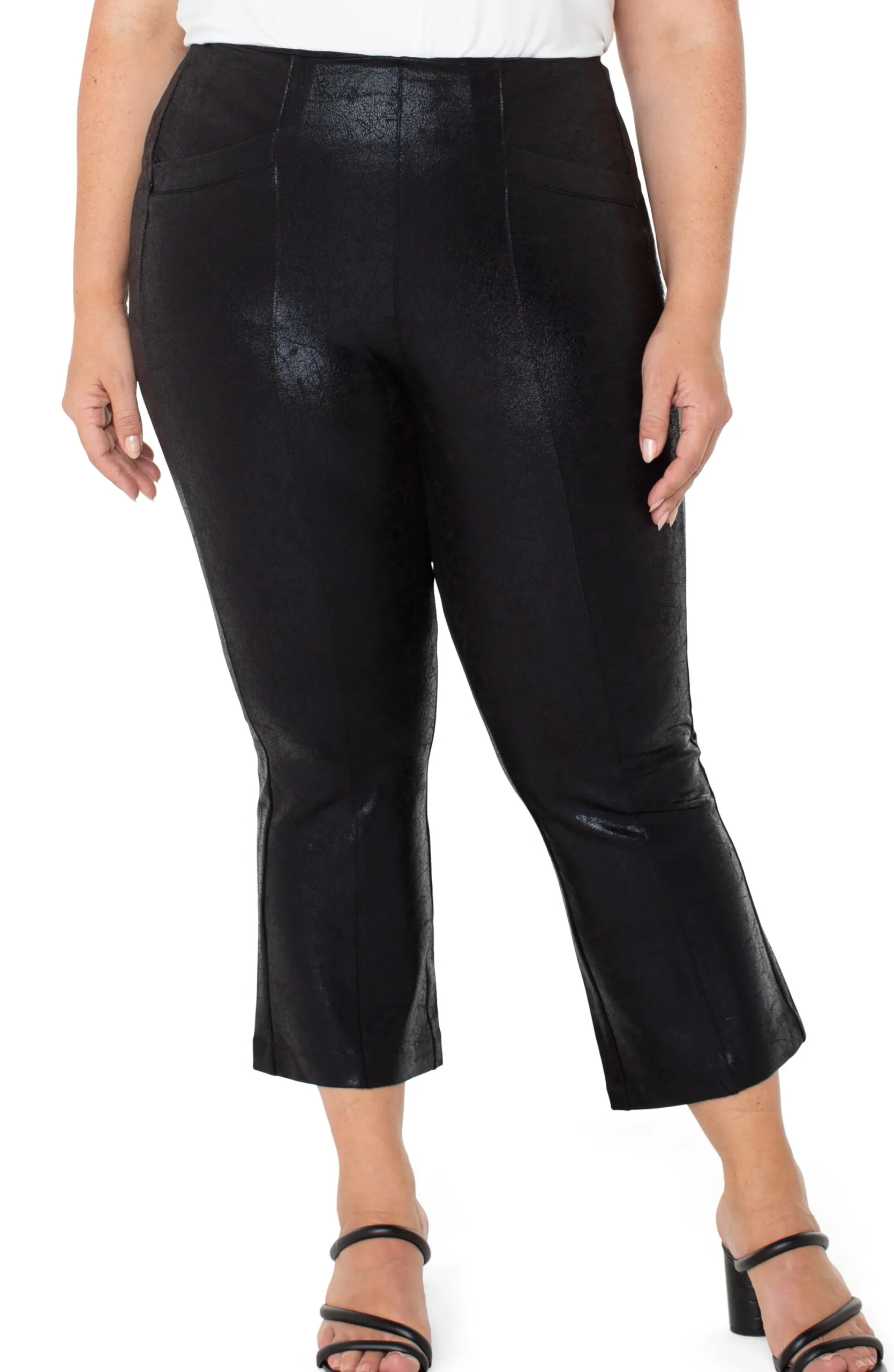 Pants-Liverpool Los Angeles STELLA KICK FLARE WITH WELT POCKETS Blackcracklecoated
