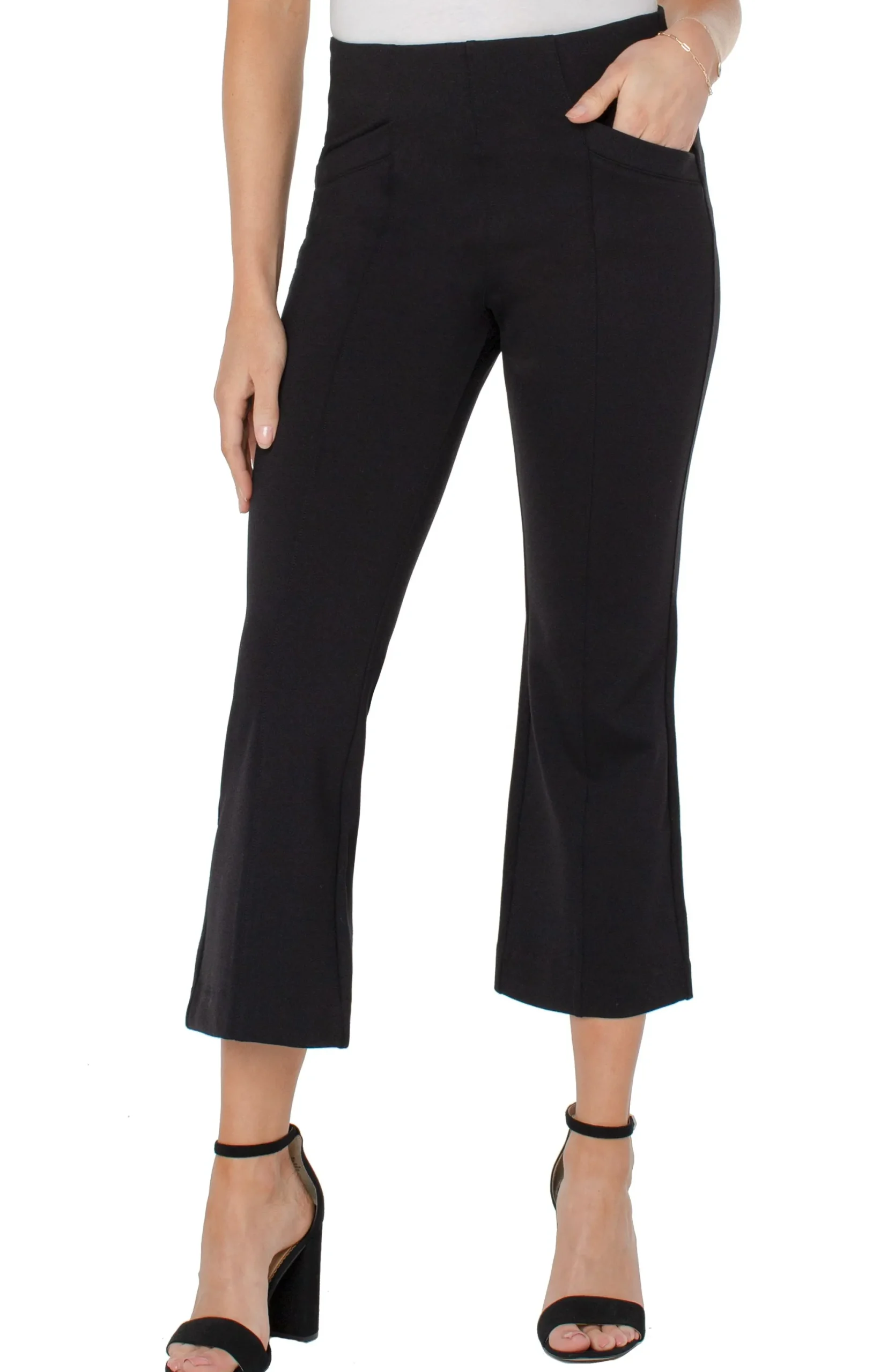 Knit Pull-On|Pants-Liverpool Los Angeles STELLA KICK FLARE WITH WELT POCKETS Black