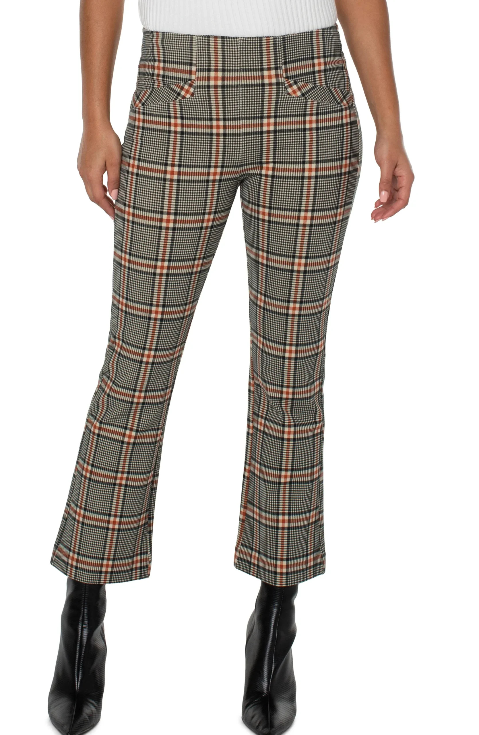 Knit Pull-On-Liverpool Los Angeles STELLA KICK FLARE WITH WELT POCKETS Blackcinnamontartanplaid