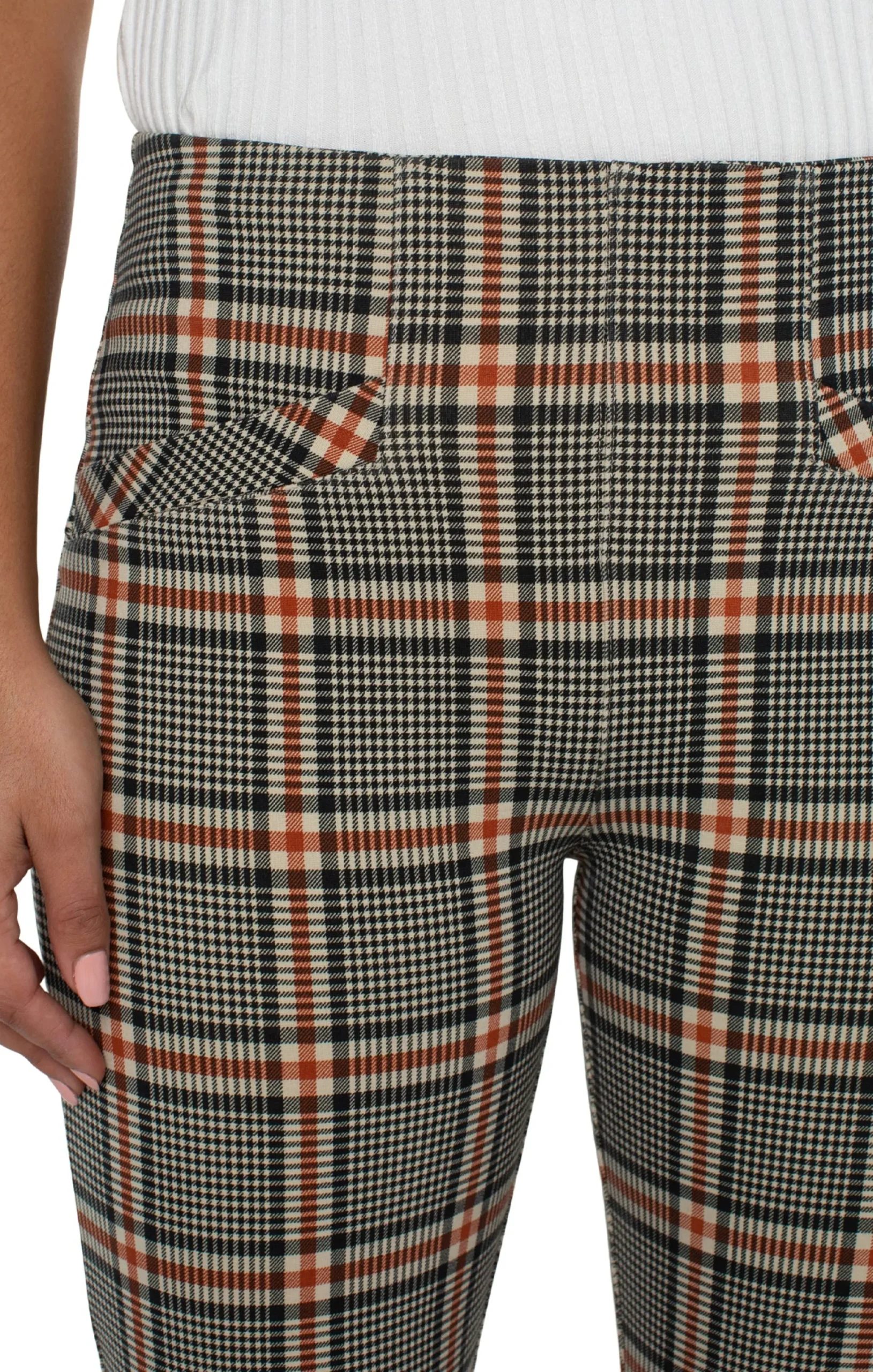 Knit Pull-On-Liverpool Los Angeles STELLA KICK FLARE WITH WELT POCKETS Blackcinnamontartanplaid