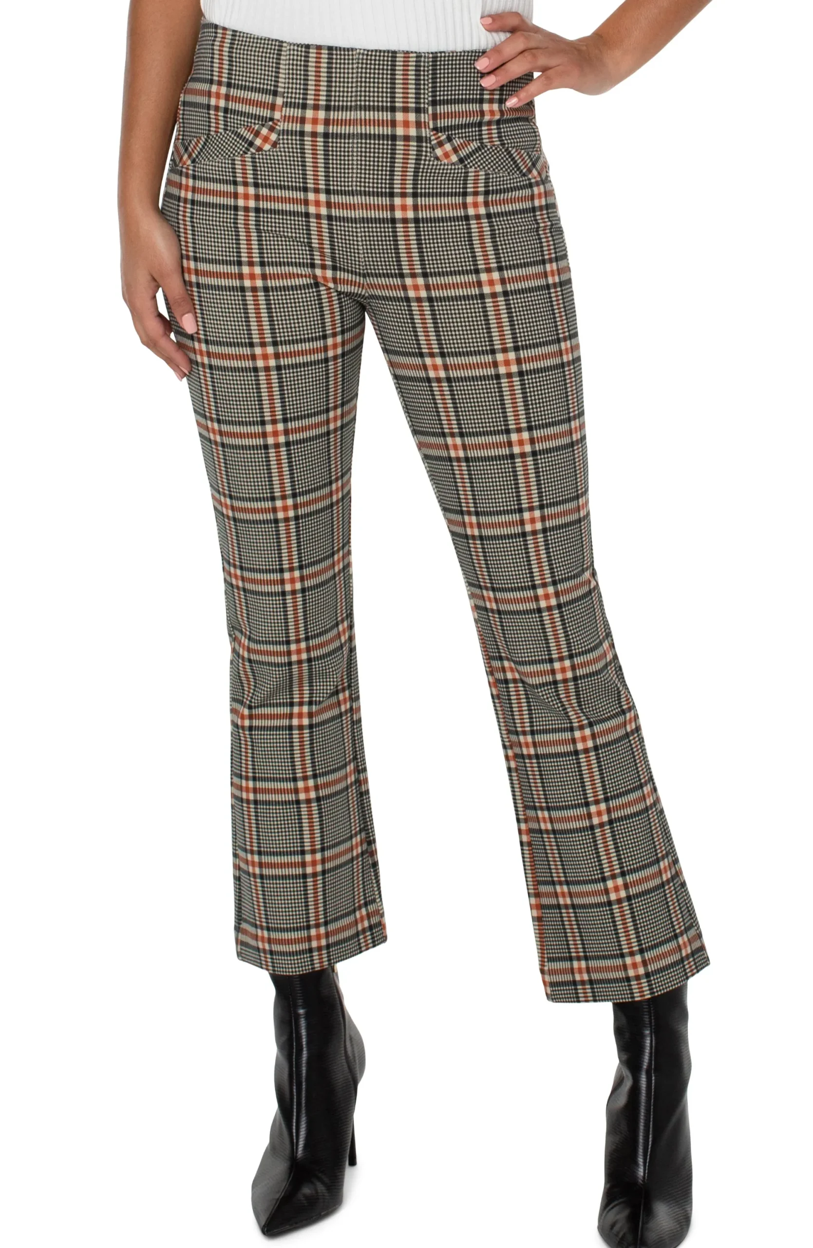 Knit Pull-On-Liverpool Los Angeles STELLA KICK FLARE WITH WELT POCKETS Blackcinnamontartanplaid