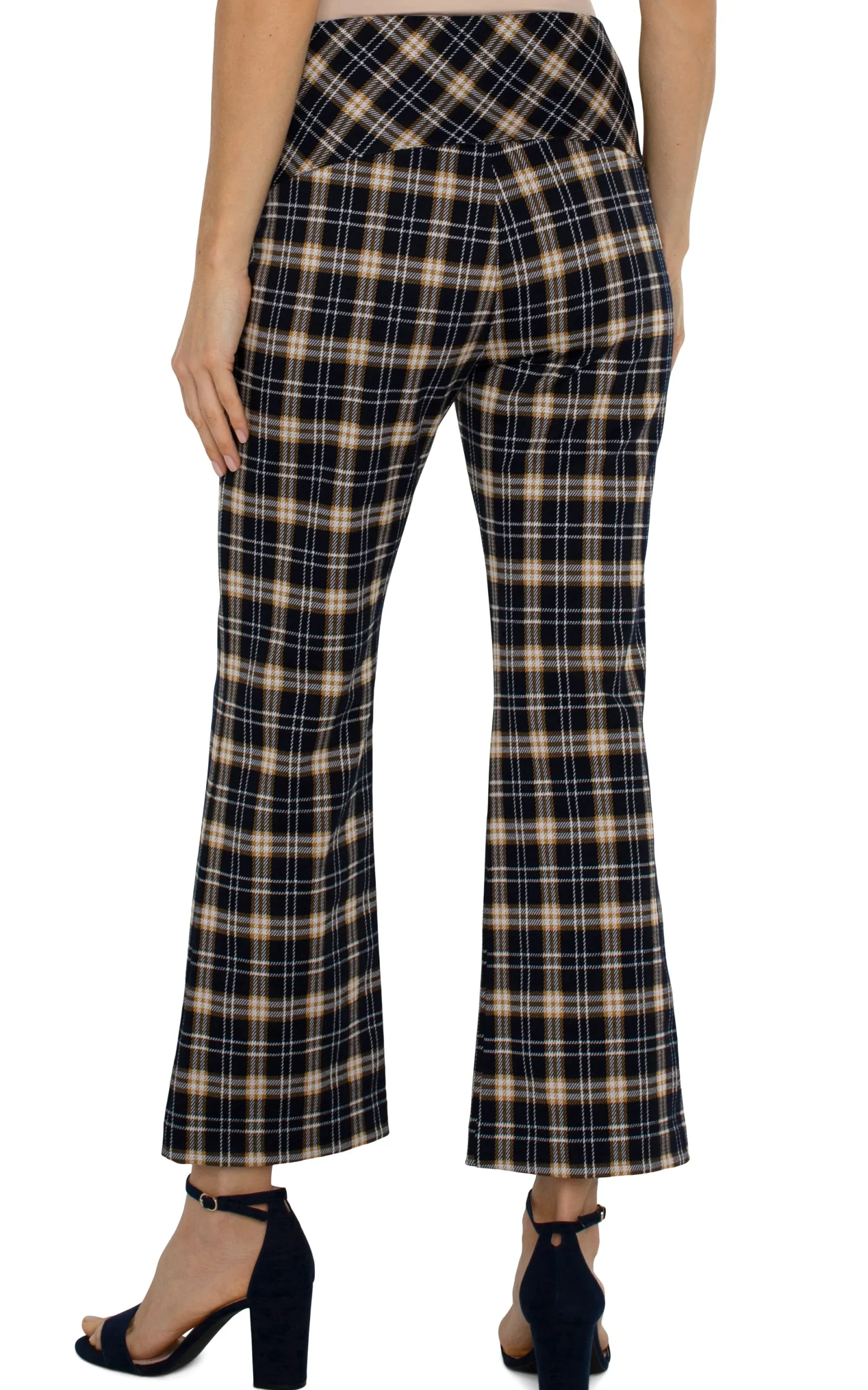 Pants|Knit Pull-On-Liverpool Los Angeles STELLA KICK FLARE WITH WELT POCKETS Darknavytartanplaid