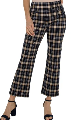 Pants|Knit Pull-On-Liverpool Los Angeles STELLA KICK FLARE WITH WELT POCKETS Darknavytartanplaid