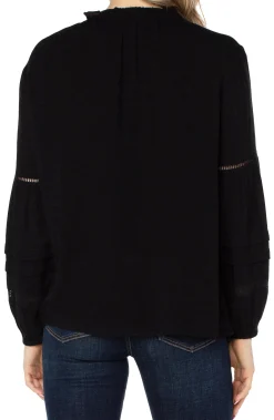 Tops-Liverpool Los Angeles TIE FRONT POPOVER SHIRRED BLOUSE Black