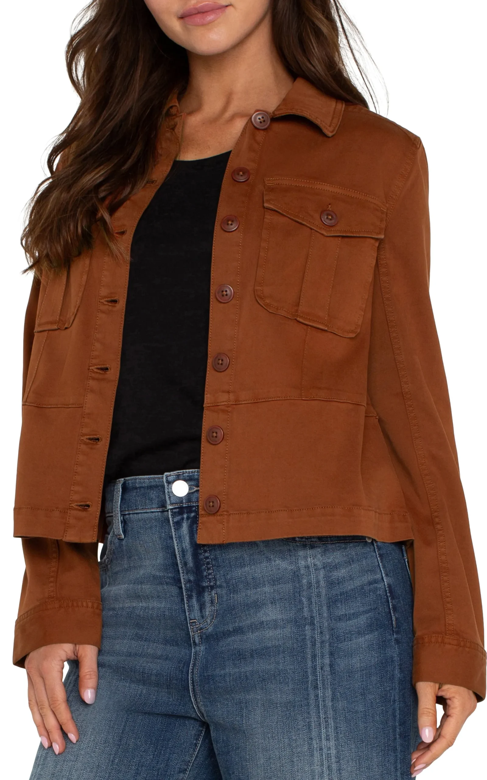 Jackets-Liverpool Los Angeles TRUCKER JACKET WITH PEPLUM HEM Burlywood