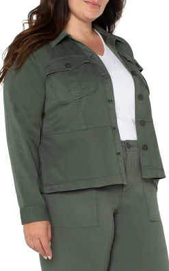 Jackets-Liverpool Los Angeles TRUCKER JACKET WITH PEPLUM HEM Mossgreen