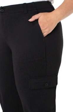 Pants-Liverpool Los Angeles UTILITY CARGO CROP WITH TAB HEM Blackcrosshatch