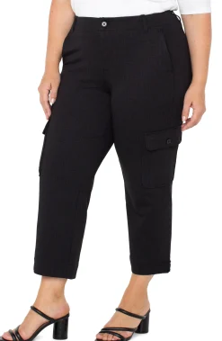 Pants-Liverpool Los Angeles UTILITY CARGO CROP WITH TAB HEM Blackcrosshatch