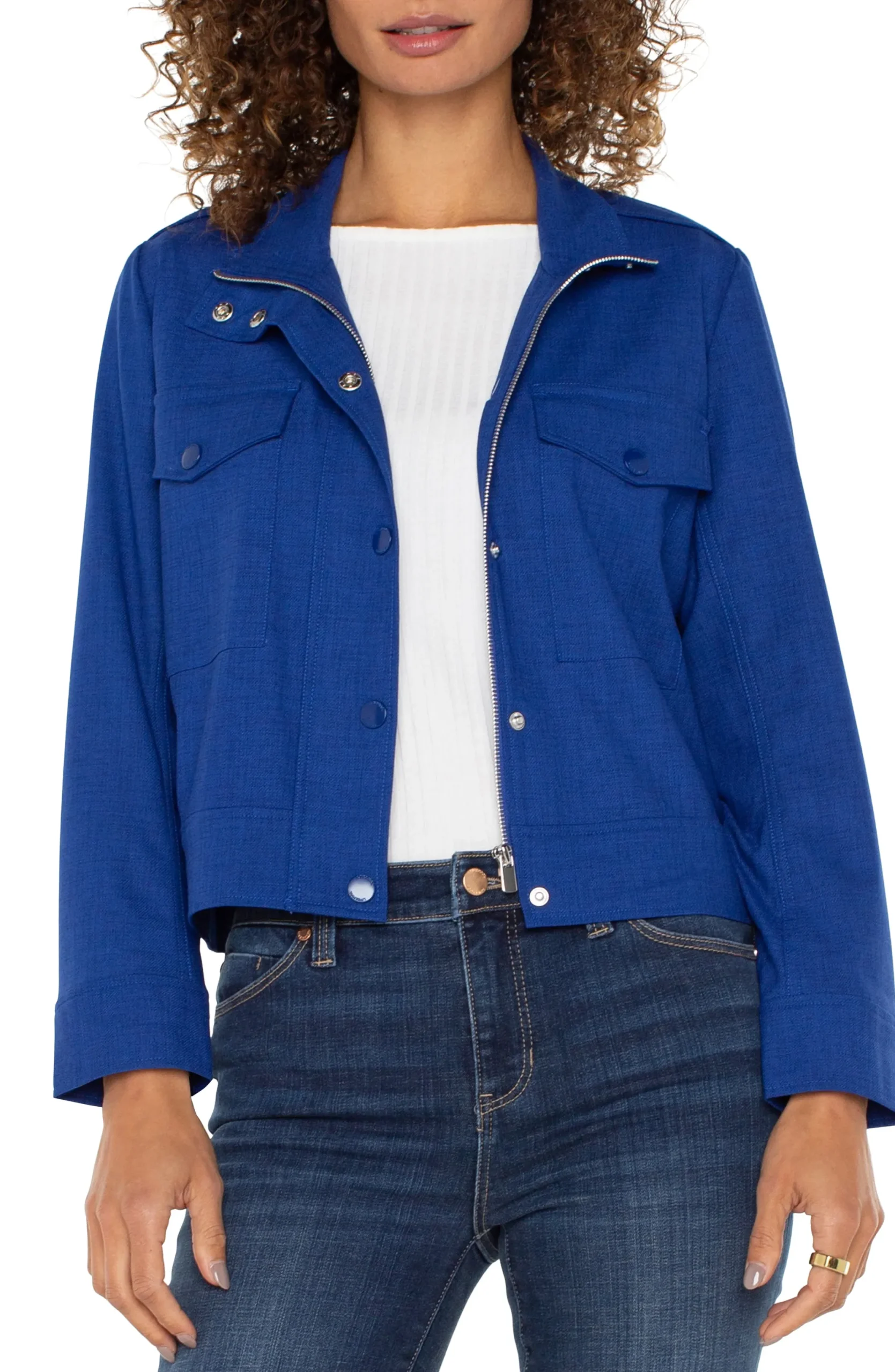 Jackets-Liverpool Los Angeles UTILITY CROP JACKET Bluetopaz