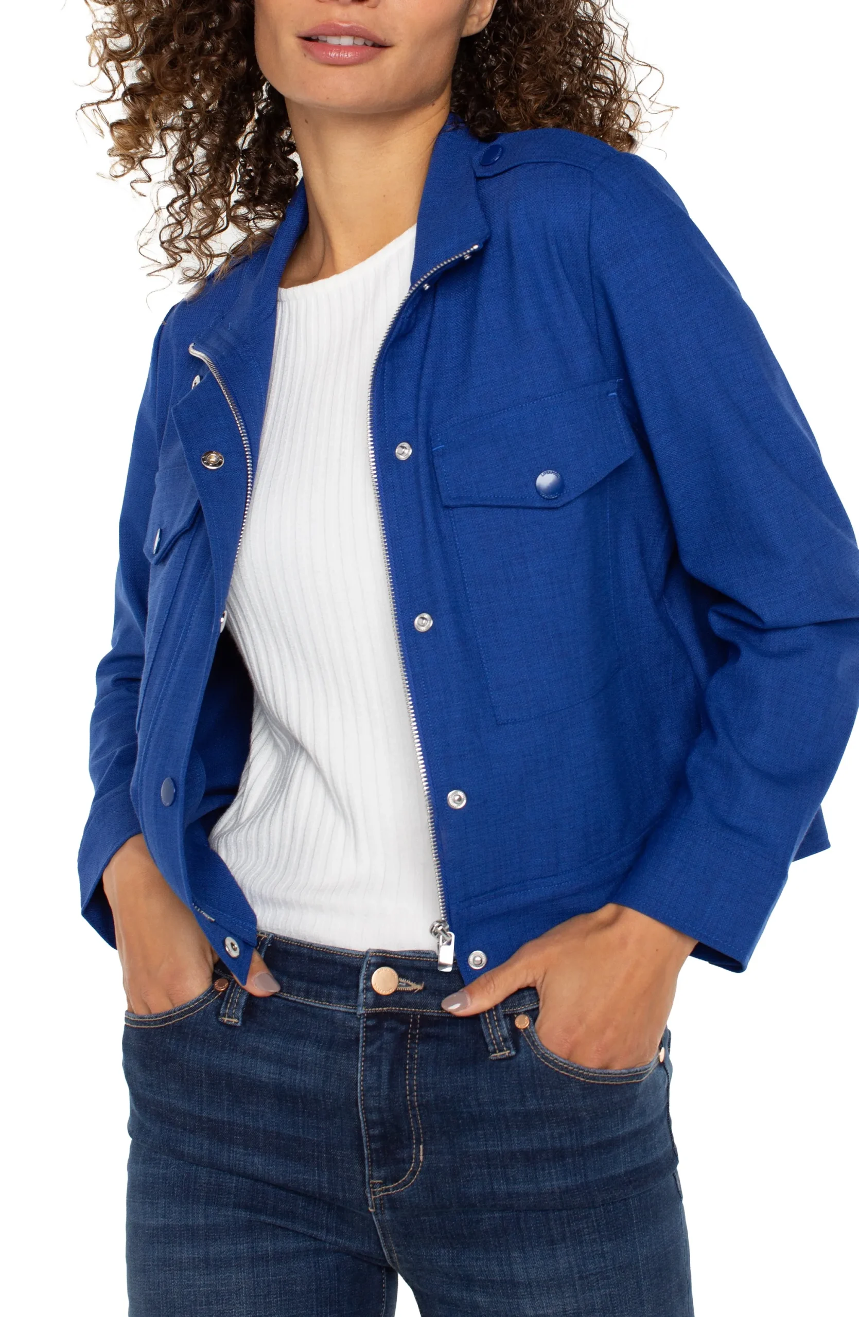 Jackets-Liverpool Los Angeles UTILITY CROP JACKET Bluetopaz