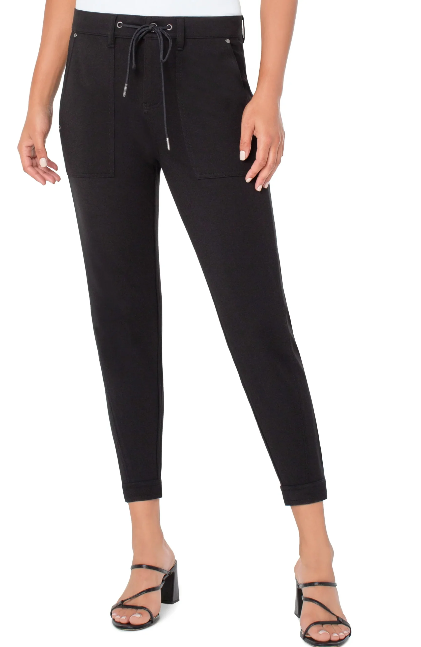 Utility Pants-Liverpool Los Angeles UTILITY JOGGER WITH SNAP HEM Black
