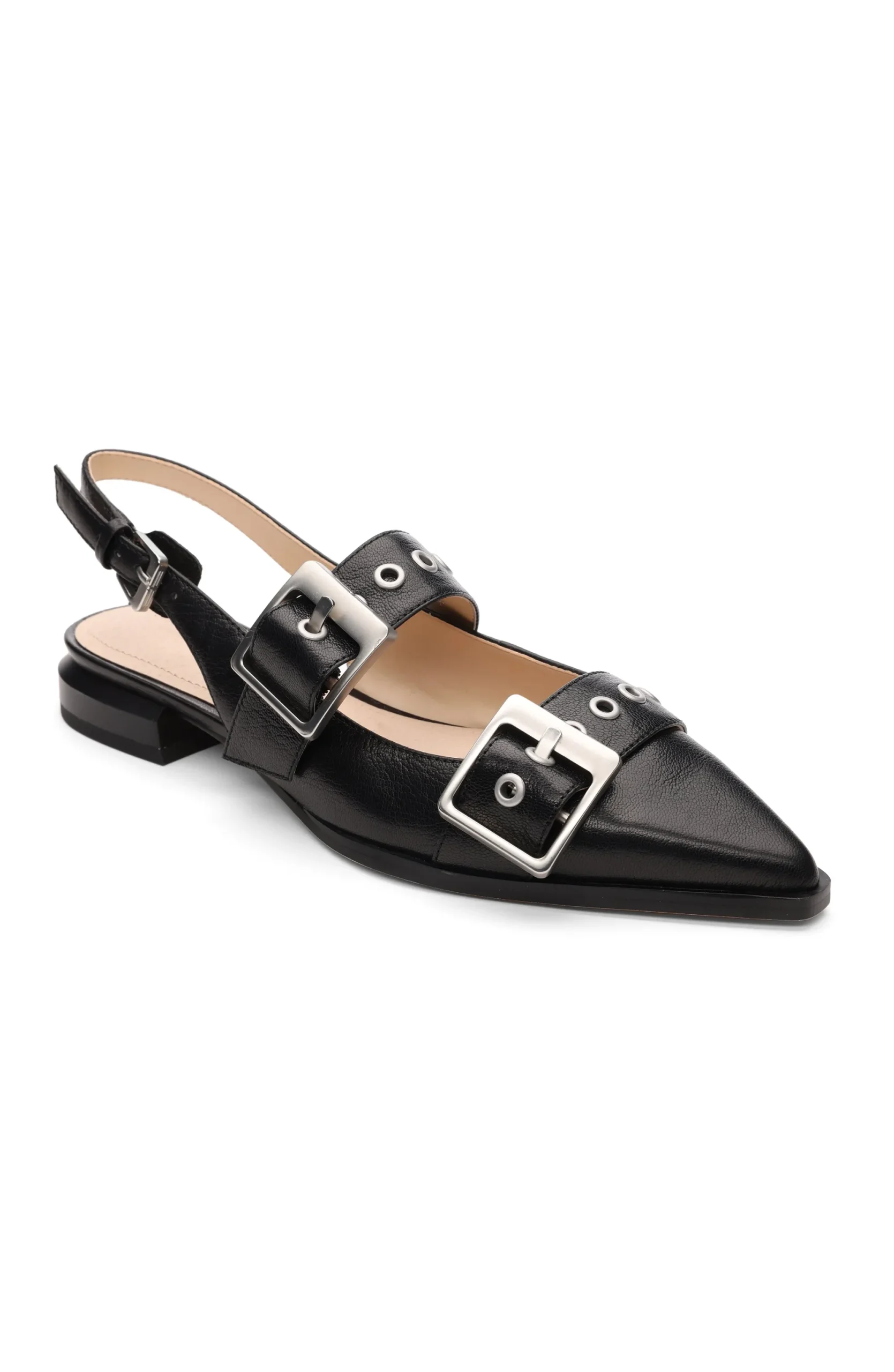 Flats-Liverpool Los Angeles VILLA LEATHER SLINGBACK WITH DOUBLE BUCKLE Black
