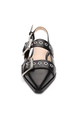 Flats-Liverpool Los Angeles VILLA LEATHER SLINGBACK WITH DOUBLE BUCKLE Black
