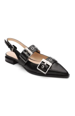 Flats-Liverpool Los Angeles VILLA LEATHER SLINGBACK WITH DOUBLE BUCKLE Black