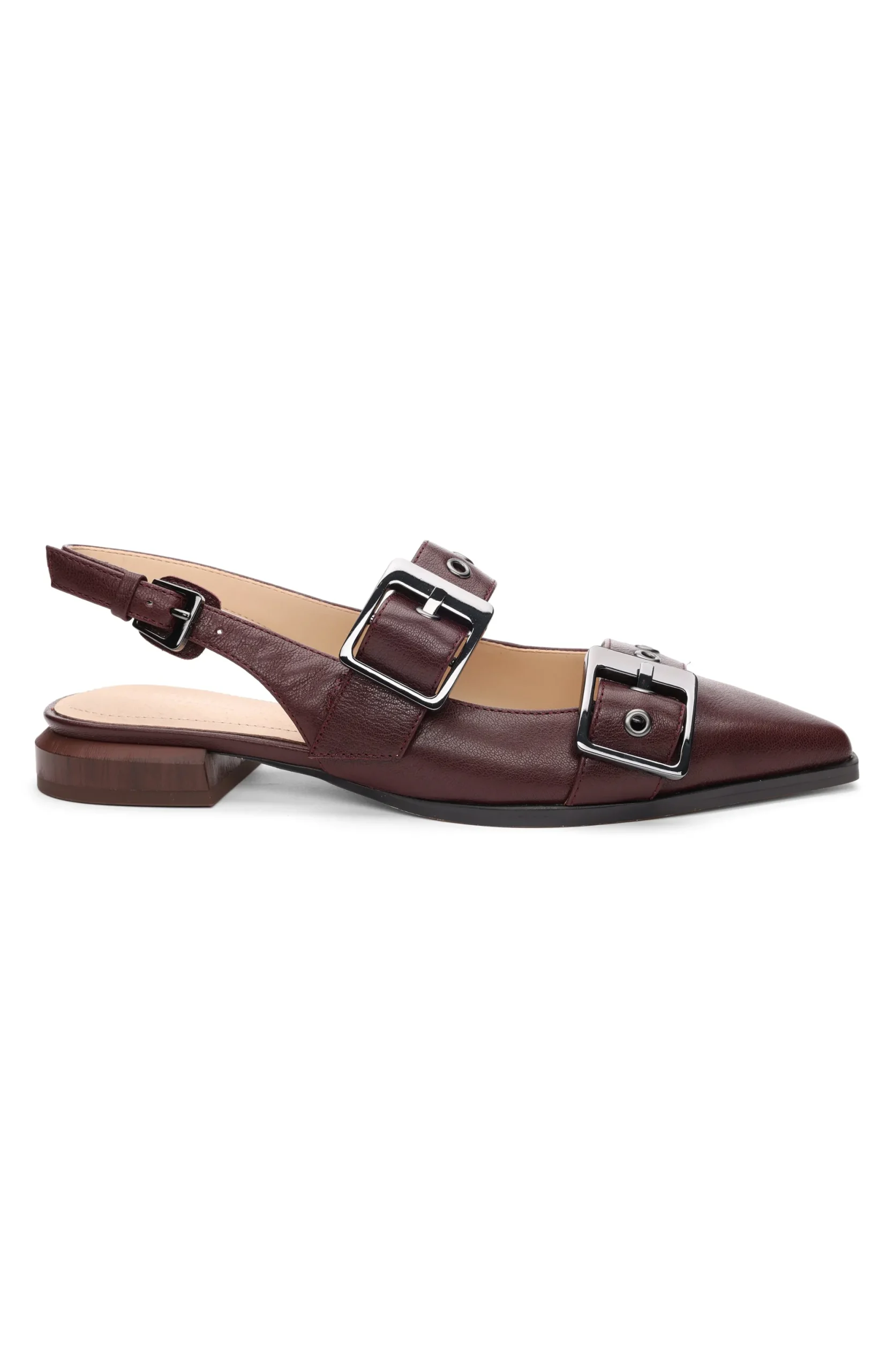 Flats-Liverpool Los Angeles VILLA LEATHER SLINGBACK WITH DOUBLE BUCKLE Hickory