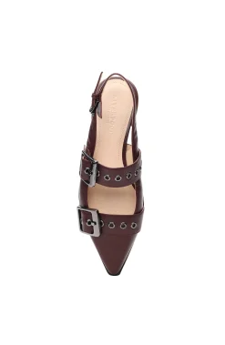 Flats-Liverpool Los Angeles VILLA LEATHER SLINGBACK WITH DOUBLE BUCKLE Hickory