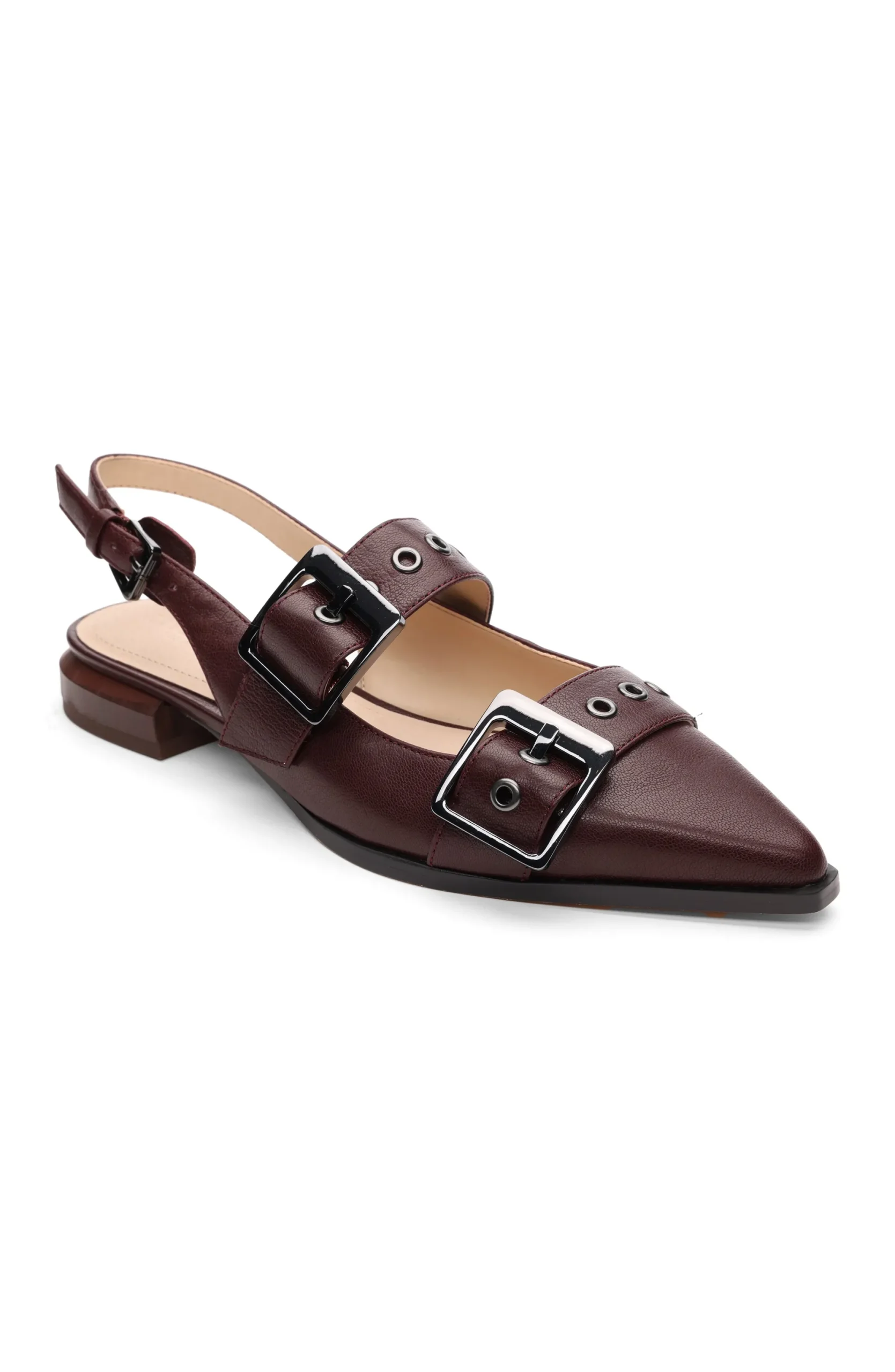 Flats-Liverpool Los Angeles VILLA LEATHER SLINGBACK WITH DOUBLE BUCKLE Hickory
