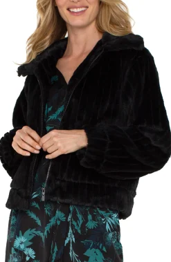 Jackets-Liverpool Los Angeles ZIP UP FAUX FUR JACKET Black