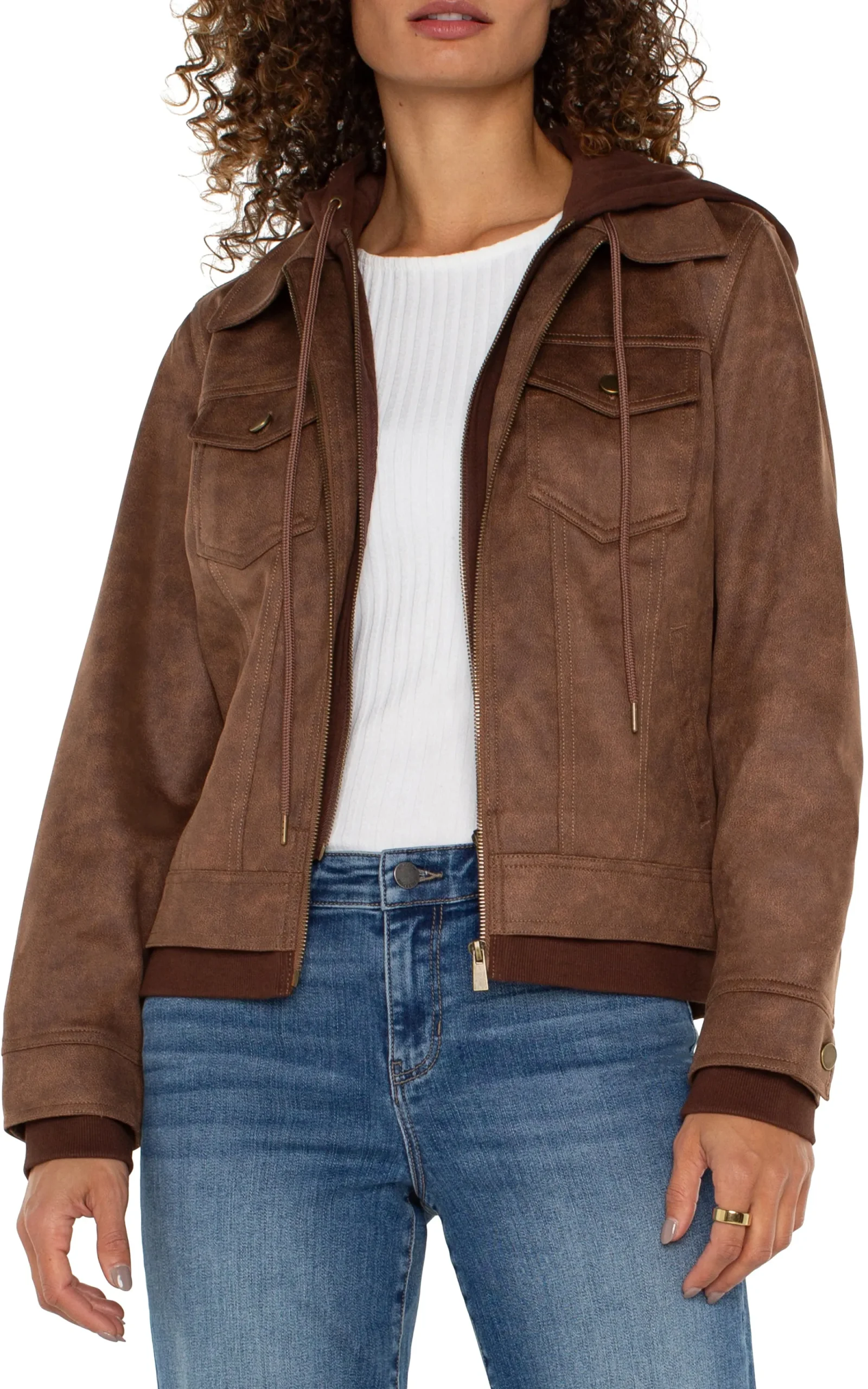 Jackets-Liverpool Los Angeles ZIP UP TRUCKER JACKET WITH REMOVABLE HOOD Vintageumber