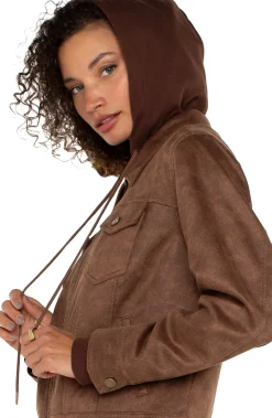 Jackets-Liverpool Los Angeles ZIP UP TRUCKER JACKET WITH REMOVABLE HOOD Vintageumber