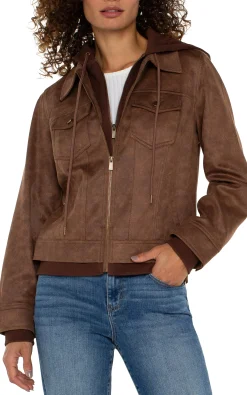 Jackets-Liverpool Los Angeles ZIP UP TRUCKER JACKET WITH REMOVABLE HOOD Vintageumber